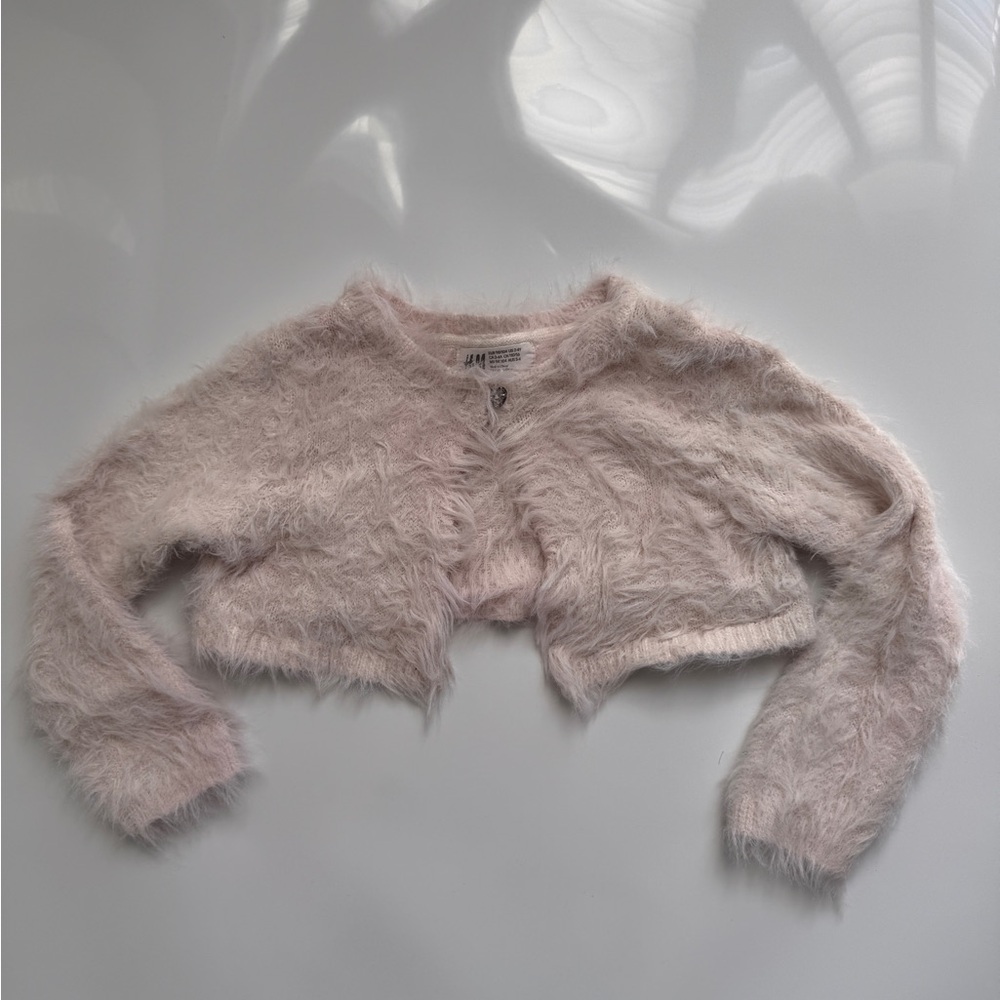 H&M 4T (2-4 Years) Kids Fluffy Soft Cream Cropped Cardigan (Girls)